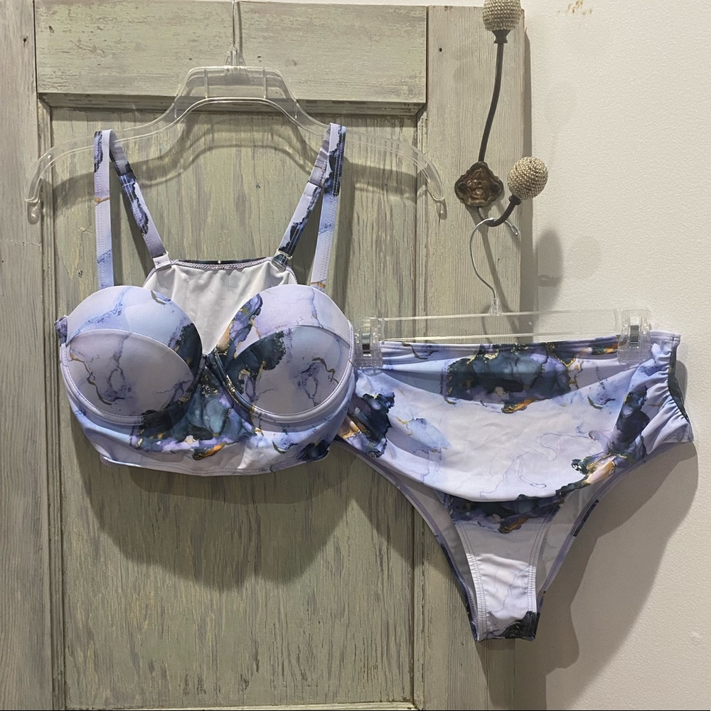 Women's high waisted bikini watercolor size L NWT